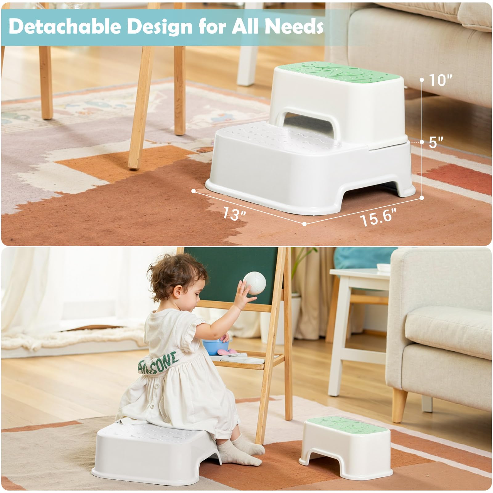 Mangohood compact green stool is lightweight and easy to store.