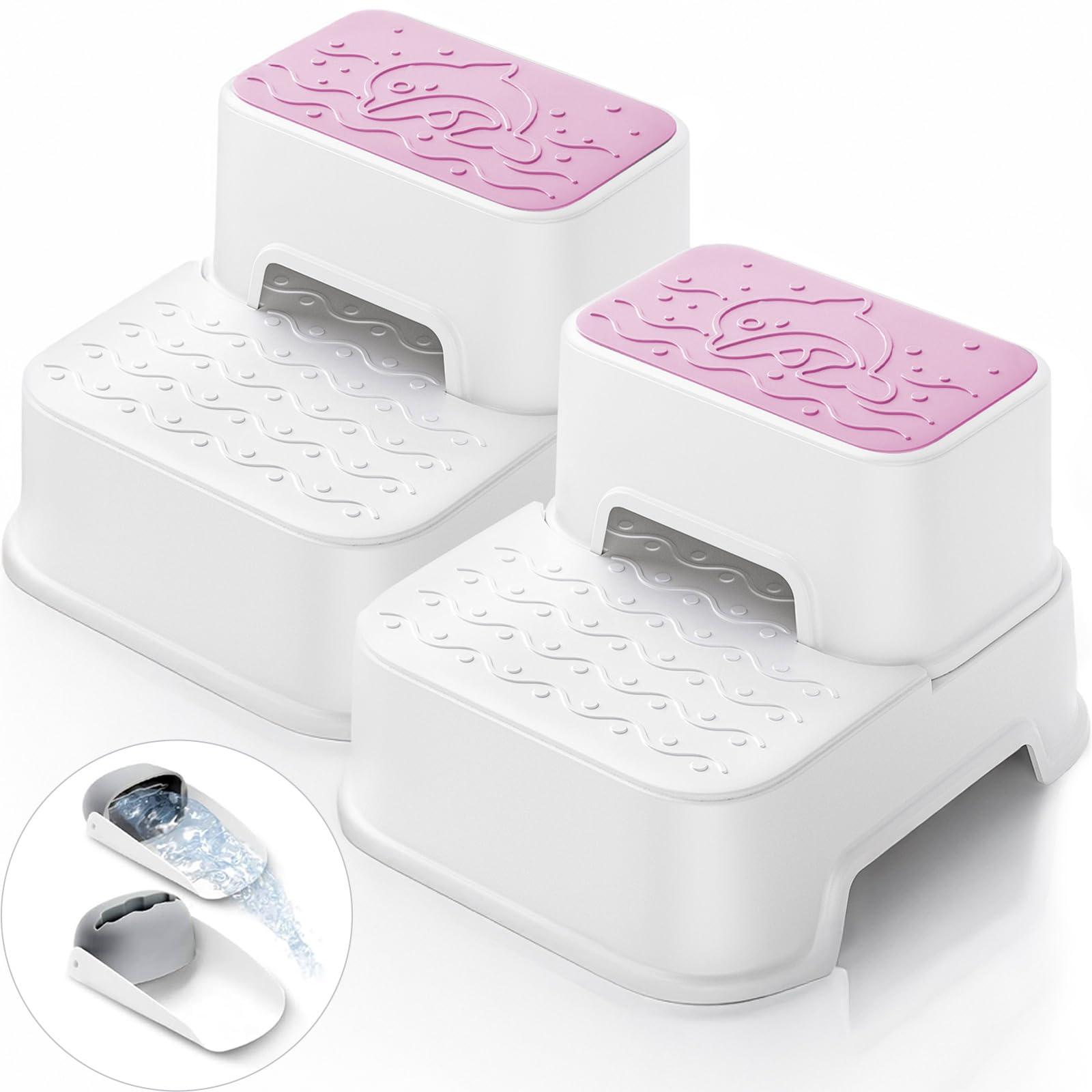 Mangohood 2-step stool pink assembled for home-use reach.