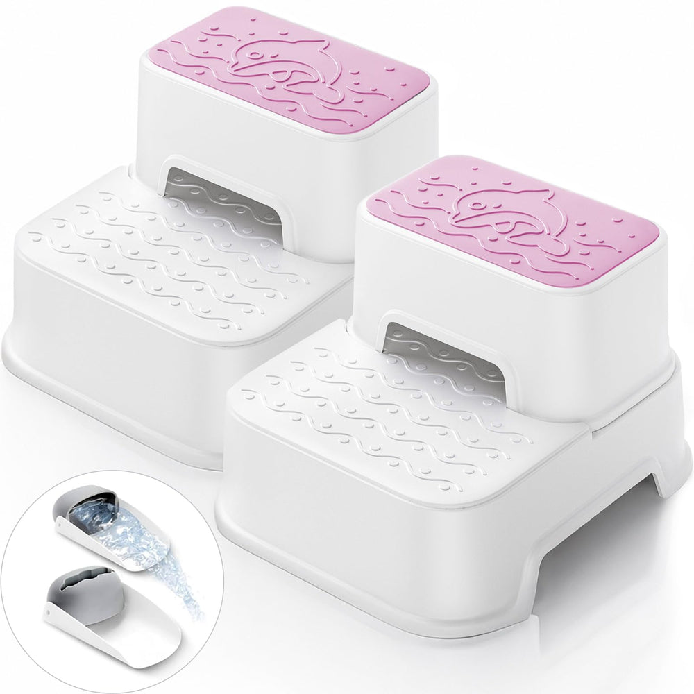 Mangohood 2-step stool pink assembled for home-use reach.