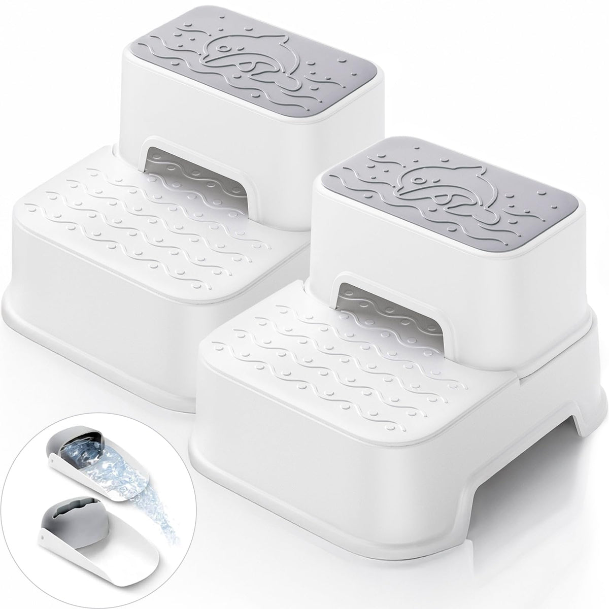 Mangohood 2-Step Stool white, side view, compact for small spaces.