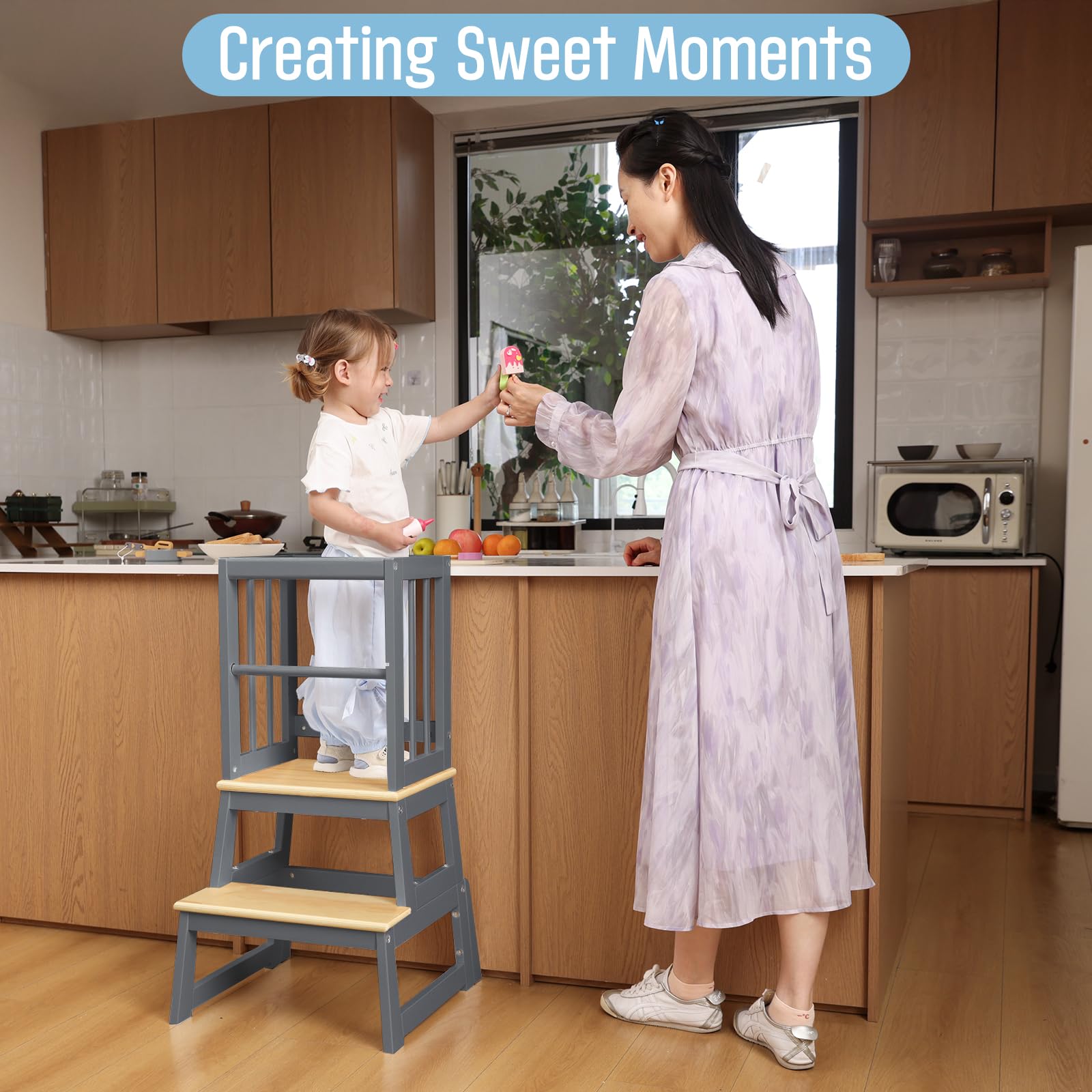 Mangohood adjustable stool height supports growing toddlers for handwashing and tasks.