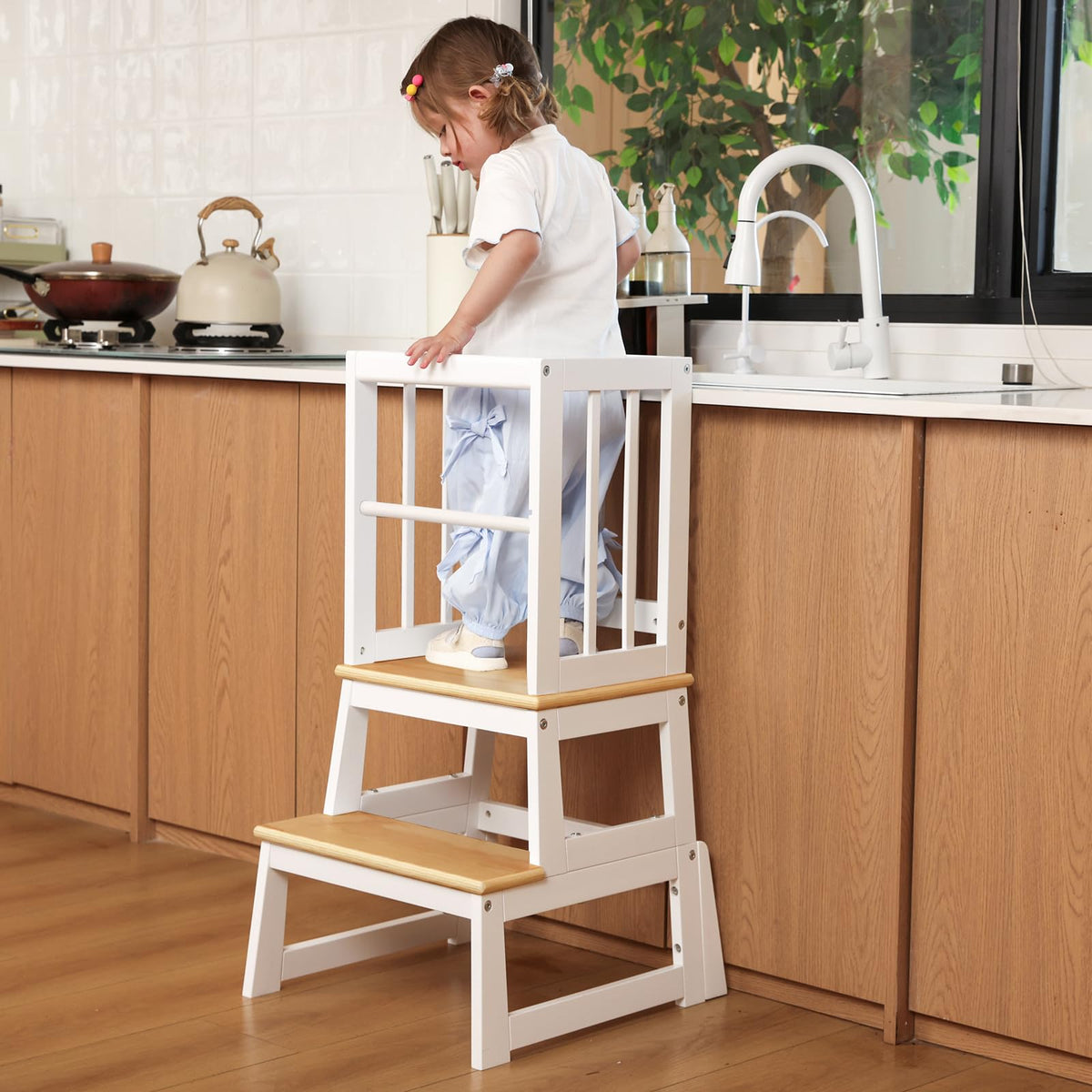 Mangohood kids kitchen step stool with anti-tip design for stable climbing.