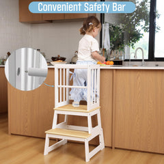 Mangohood kitchen step stool wood finish highlights sturdy, eco-friendly construction.