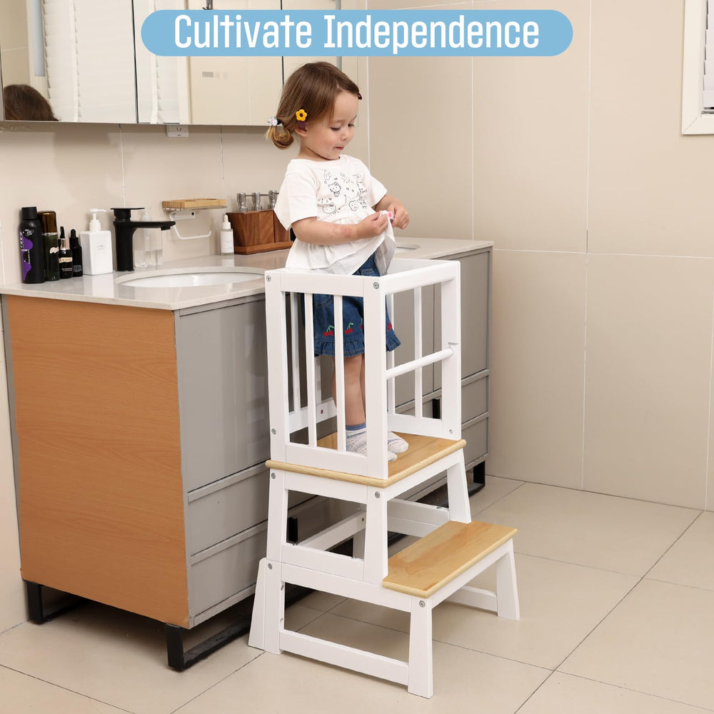 Mangohood stool supports cooking moments, enabling little helpers to join safely.