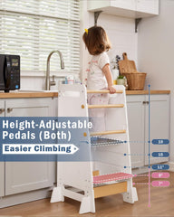 Mangohood Toddler Learning Standing Tower four anti-tip feet boost stability.