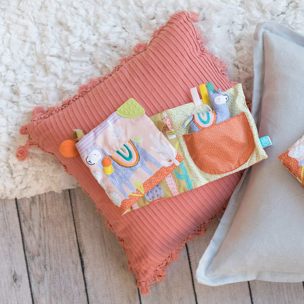 Manhattan Toy Llama Soft Baby Activity Book sturdy fabrics withstand daily use and washing.