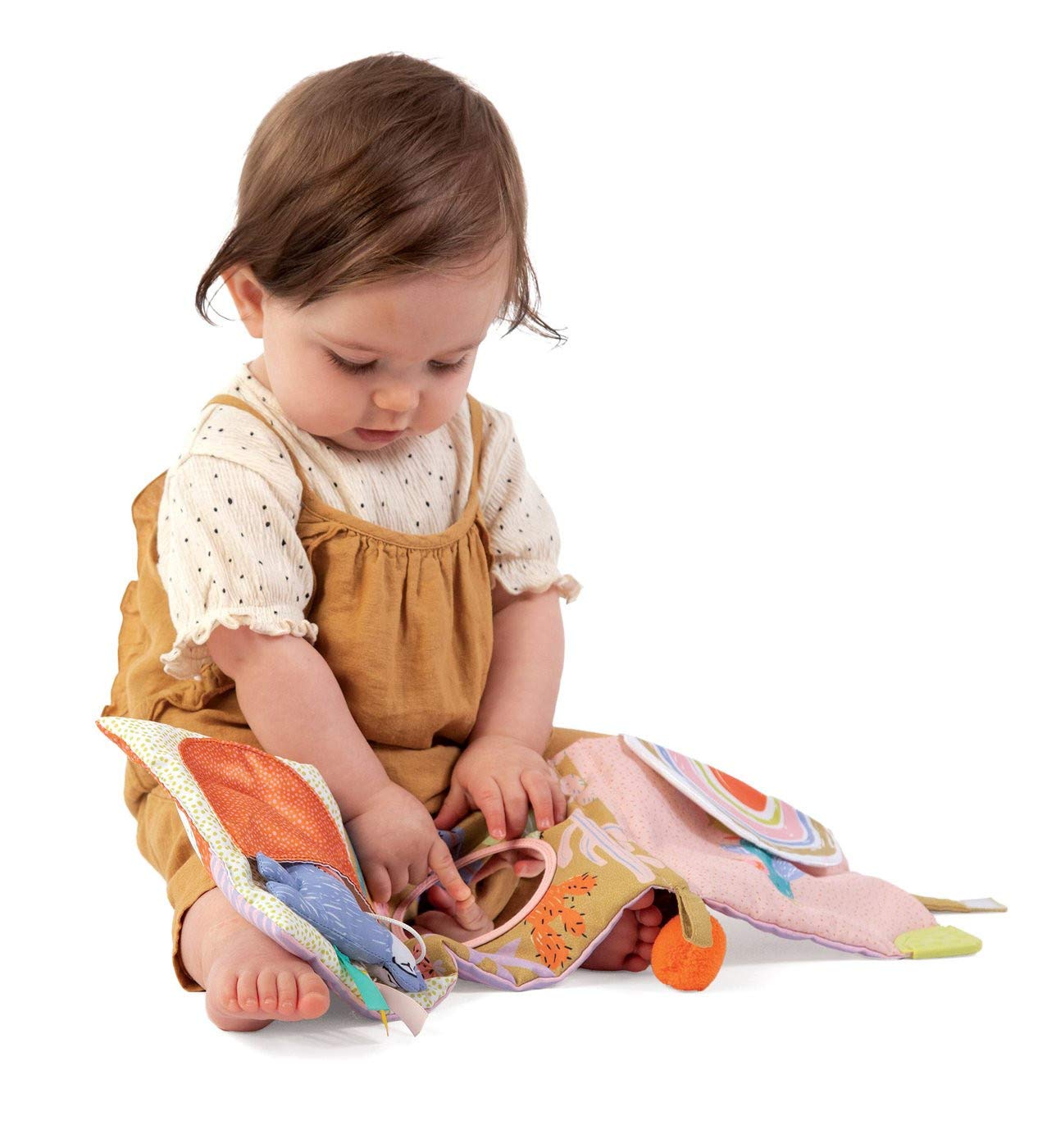 Manhattan Toy Llama Soft Baby Activity Book travel-loop enables easy on-the-go attachment.