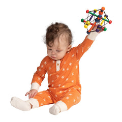 Manhattan Toy Skwish Classic smooth wood texture and multi-color finish for visual stimulation.