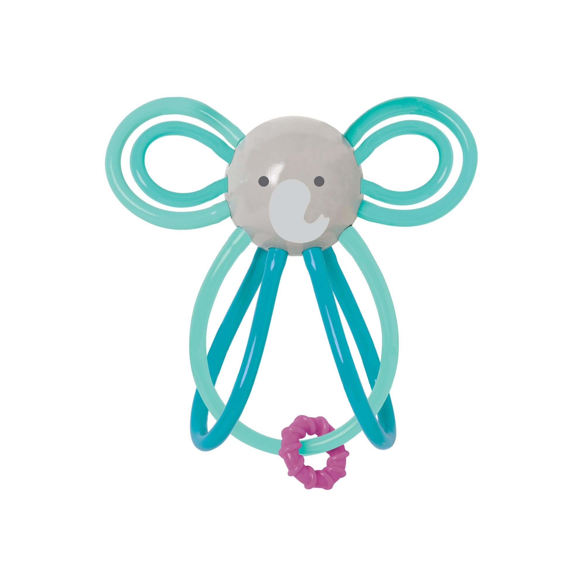 Manhattan Toy Winkel Elephant Rattle image highlighting a colorful baby teether and sound.