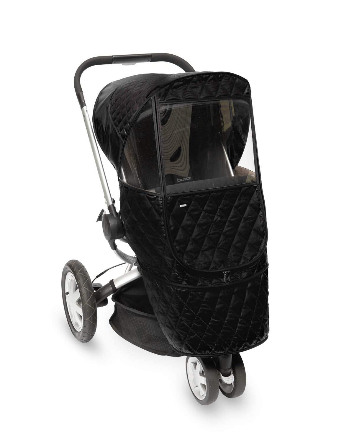Manito Castle Beta Shield front window in black offers clear vision and UV protection for babies.