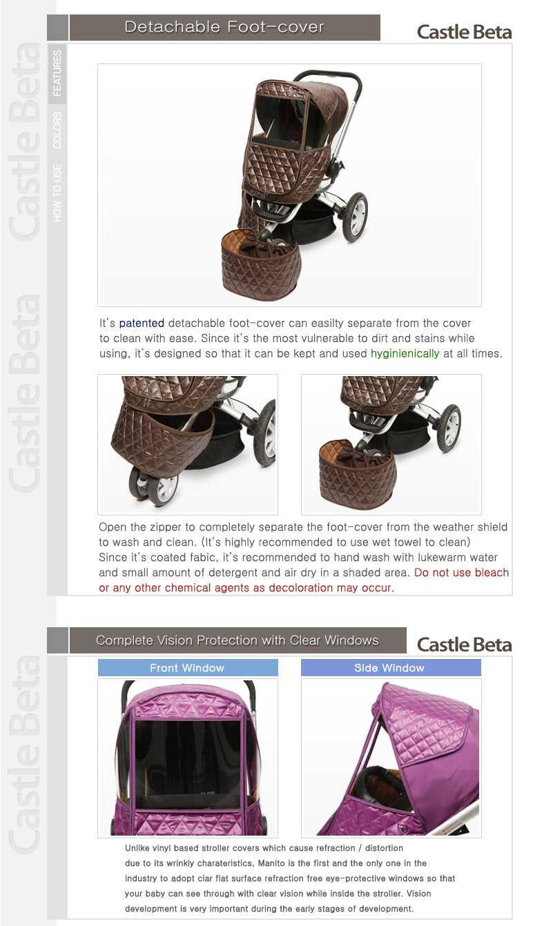 Manito Castle Beta Shield insulated interior keeps baby cozy during chilly stroller rides.