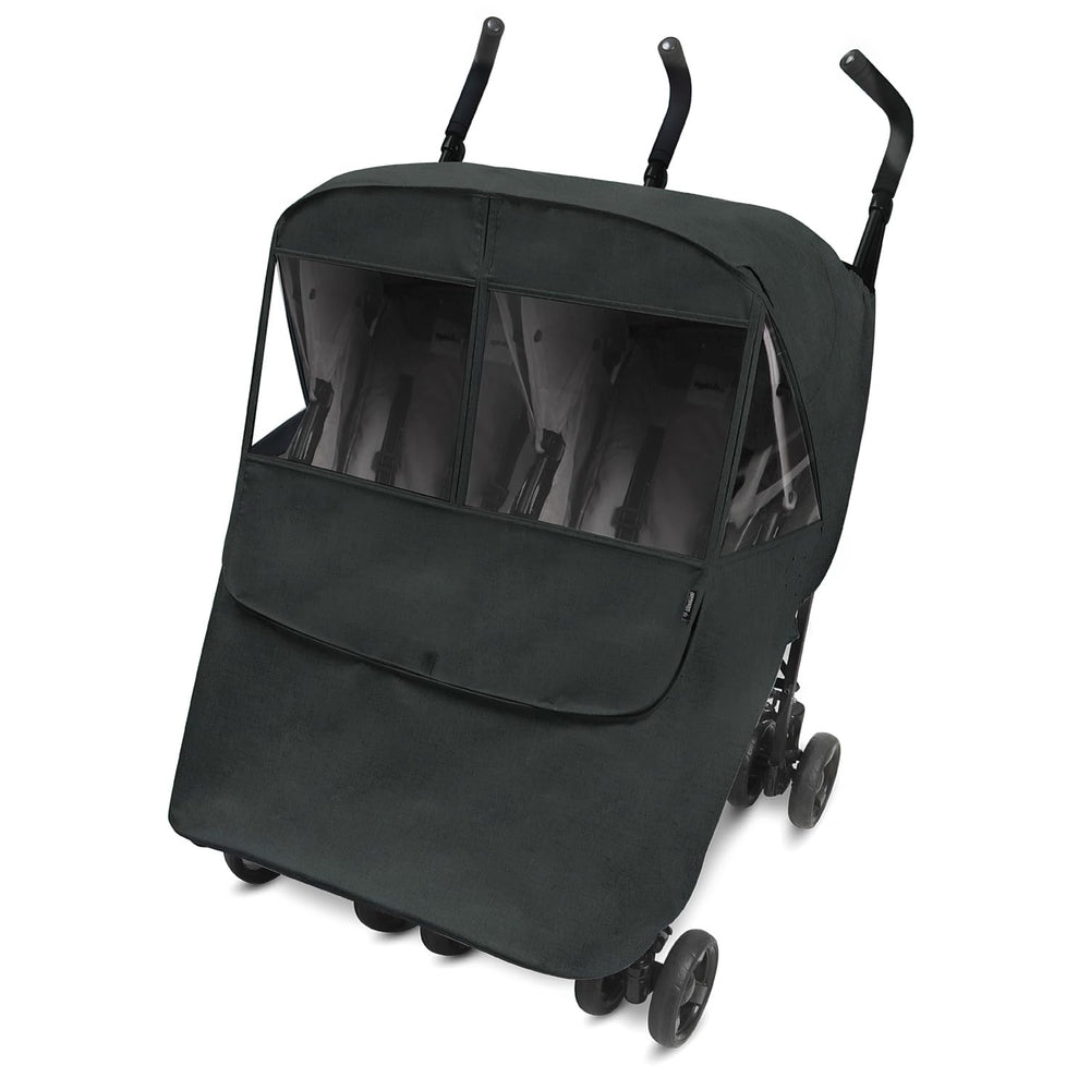 Manito Melange Twin Stroller Weather Shield protects two babies from rain and wind