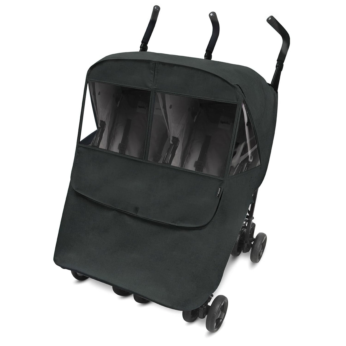 Manito Melange Twin Stroller Weather Shield protects two babies from rain and wind