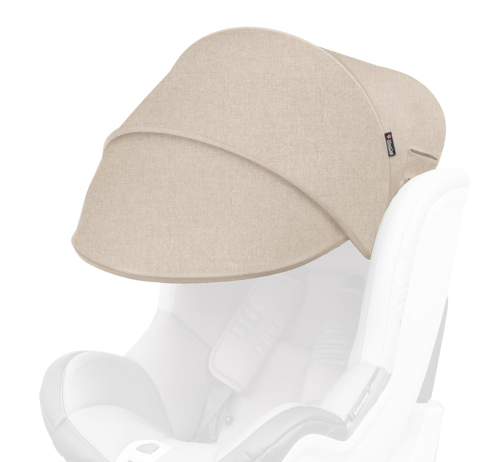 Manito sun shade extender on car seat offers UV protection and cooling shade.