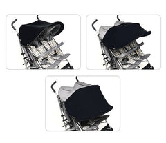 Manito Sun Shade for twin stroller, front view highlighting full shade