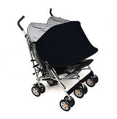 Manito Sun Shade for twin stroller, side view showing UV protection and coverage