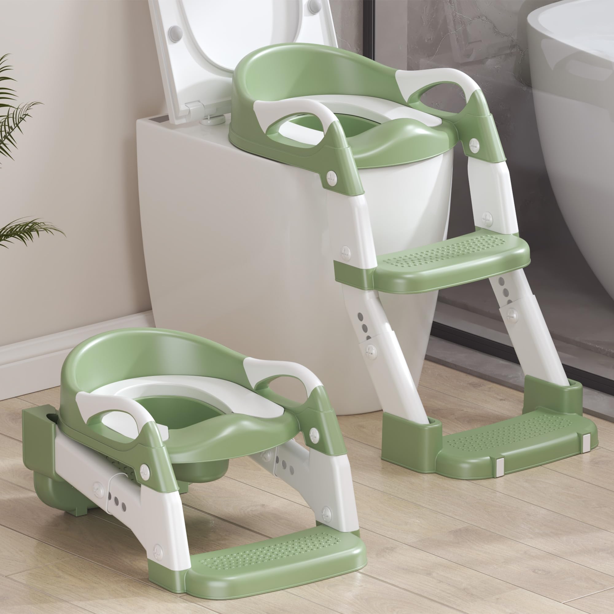 MantisFist 2-in-1 potty seat foldable for compact bathroom storage.