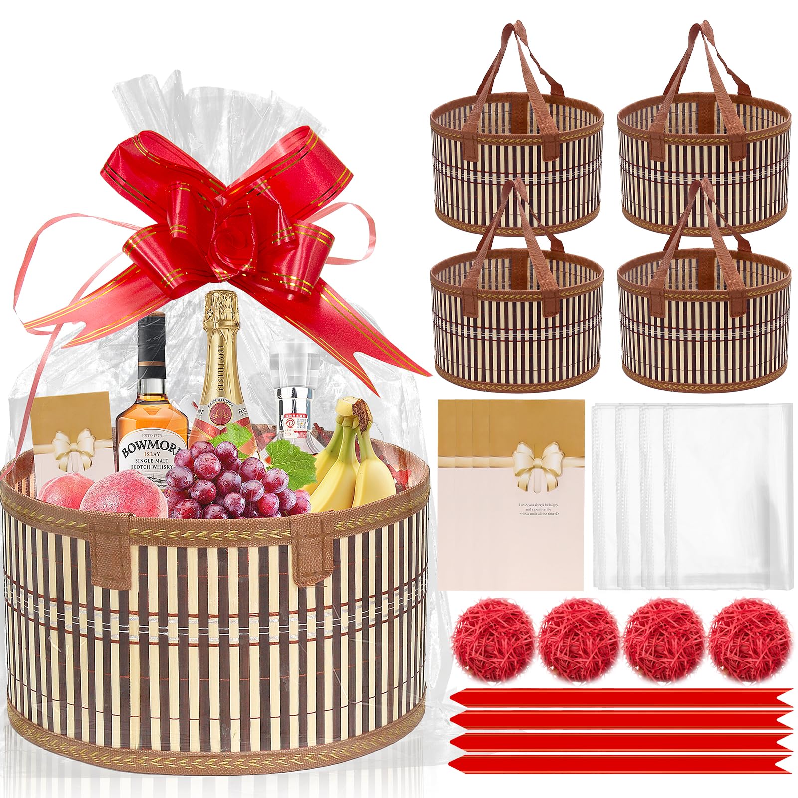 Mapaim bamboo gift basket round set4 with a smooth natural finish for premium gift presentation.