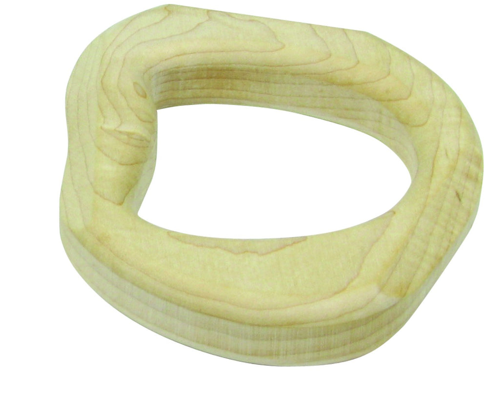 Maple Landmark teether close-up shows smooth, sanded edges for tiny mouths.