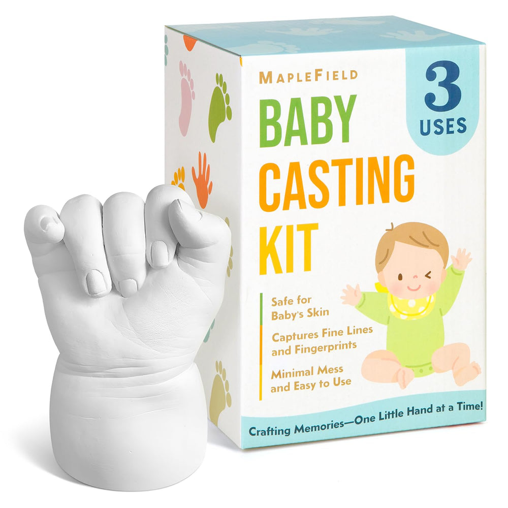 Maplefield 3D baby casting kit hand impression captures tiny fingers for a lasting keepsake.
