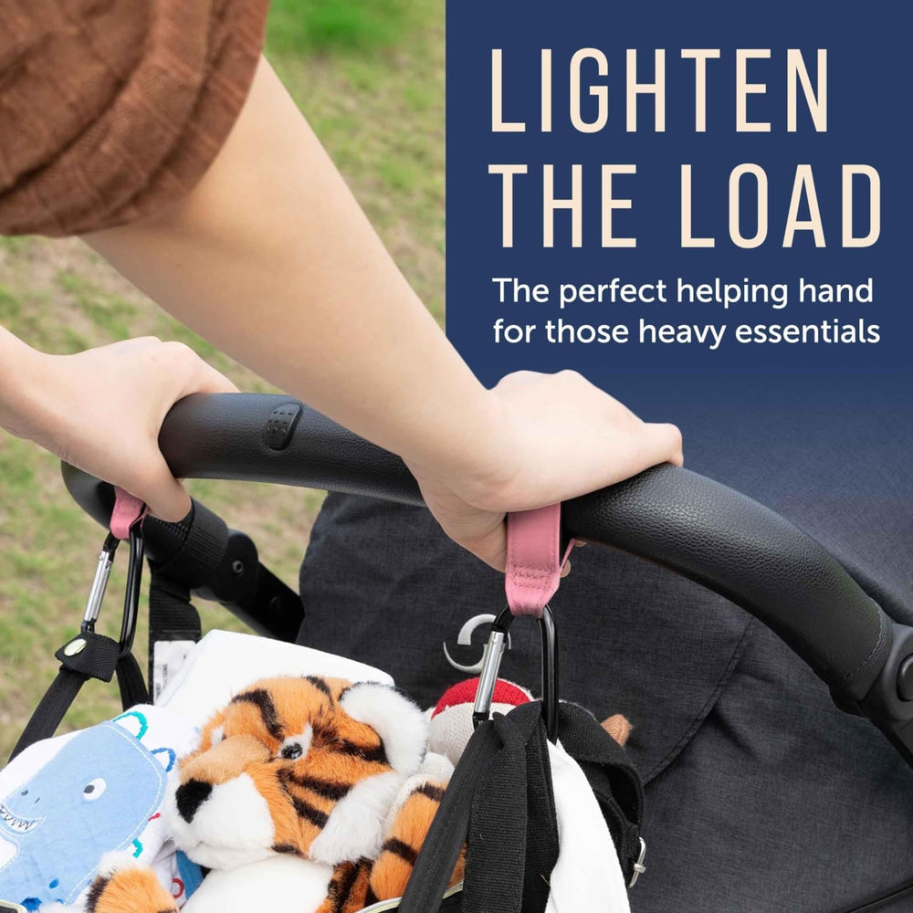 Sturdy Maplefield carabiner clip supports heavier bags on various strollers.