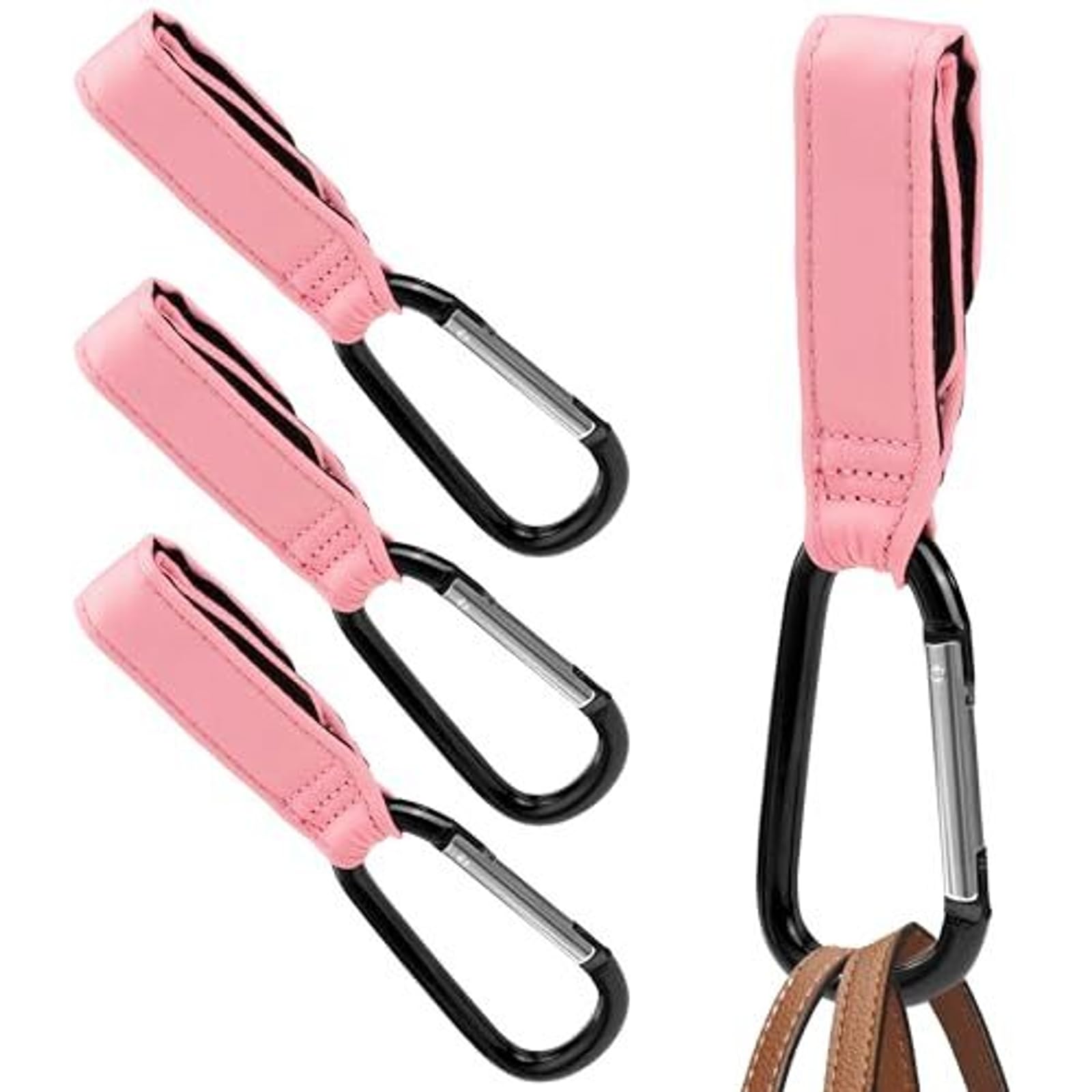 Maplefield Stroller Hooks pink pack 4 keeps diaper bags tidy and within reach.