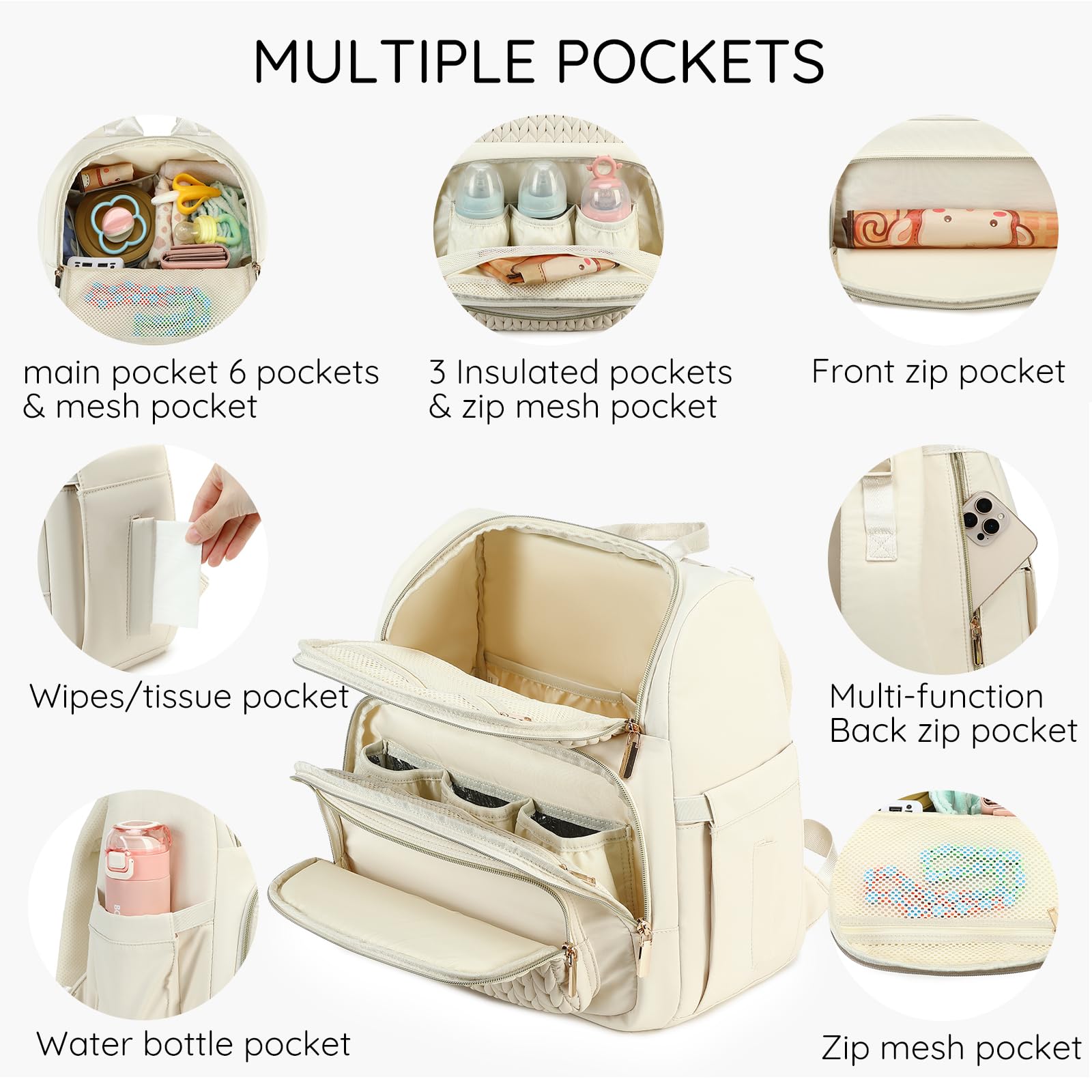 MAPLELILY diaper bag interior pockets organized for easy access to baby essentials