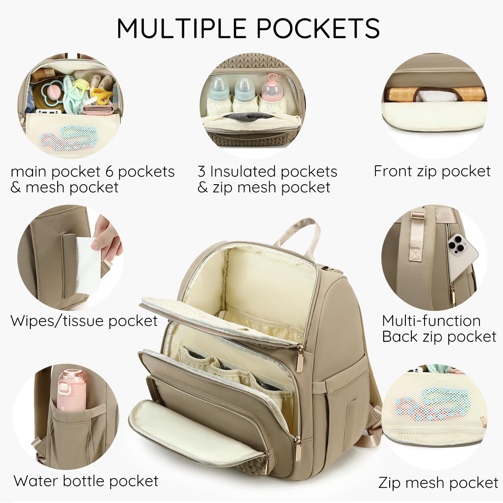 MAPLELILY Diaper Bag Backpack side pocket keeps essentials within reach