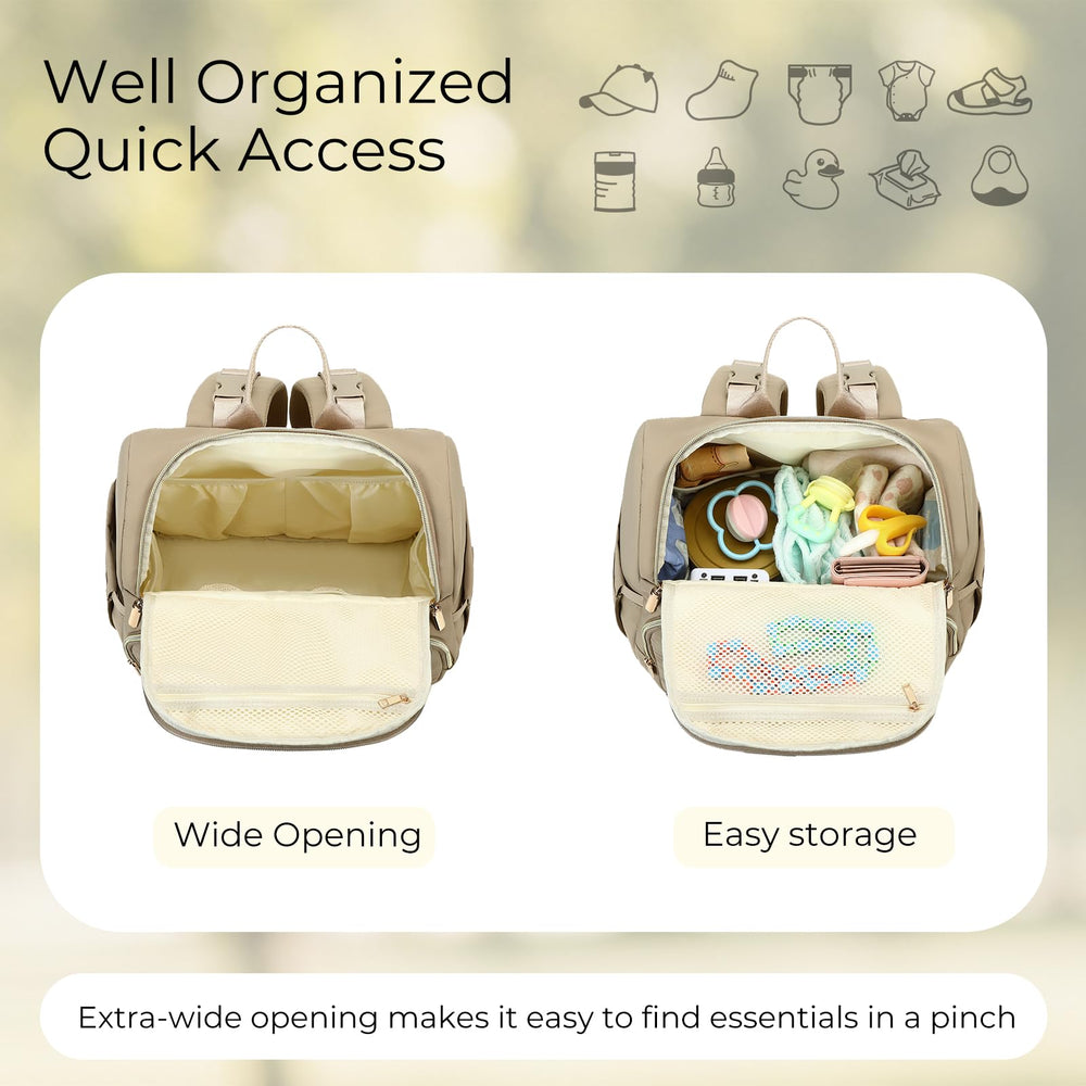 MAPLELILY Diaper Bag with insulated bottle pockets supports quick warm bottles outdoors