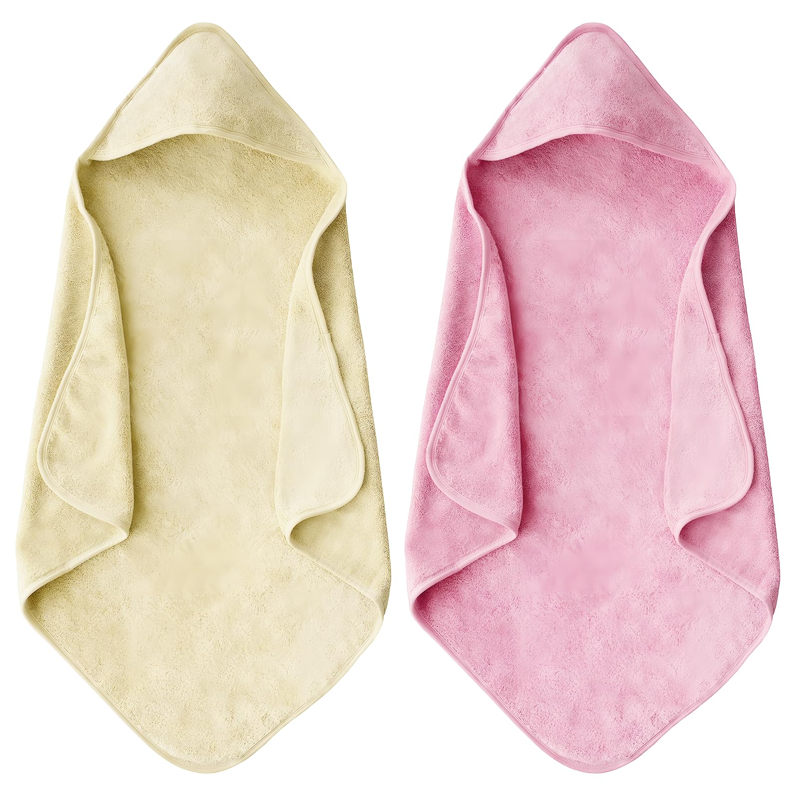 Maqsai hooded baby towel for newborns, pink and beige, keeps baby warm after bath.