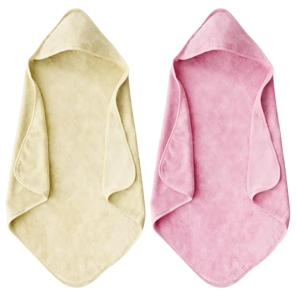 Maqsai hooded baby towel for newborns, pink and beige, keeps baby warm after bath.