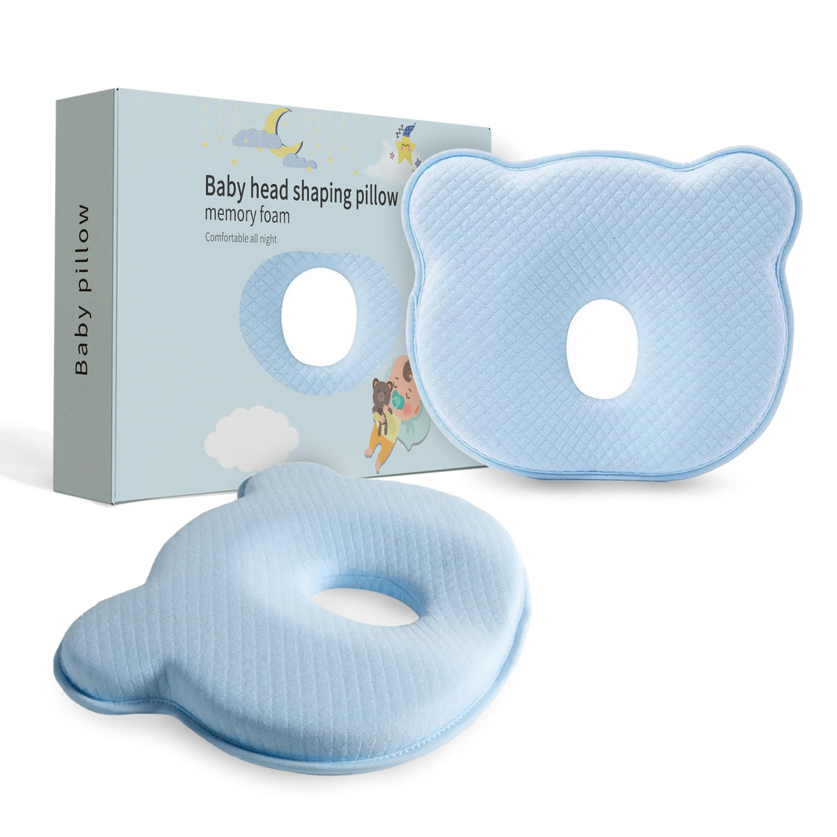 MarBoost baby pillow memory foam side view showing ergonomic contour.