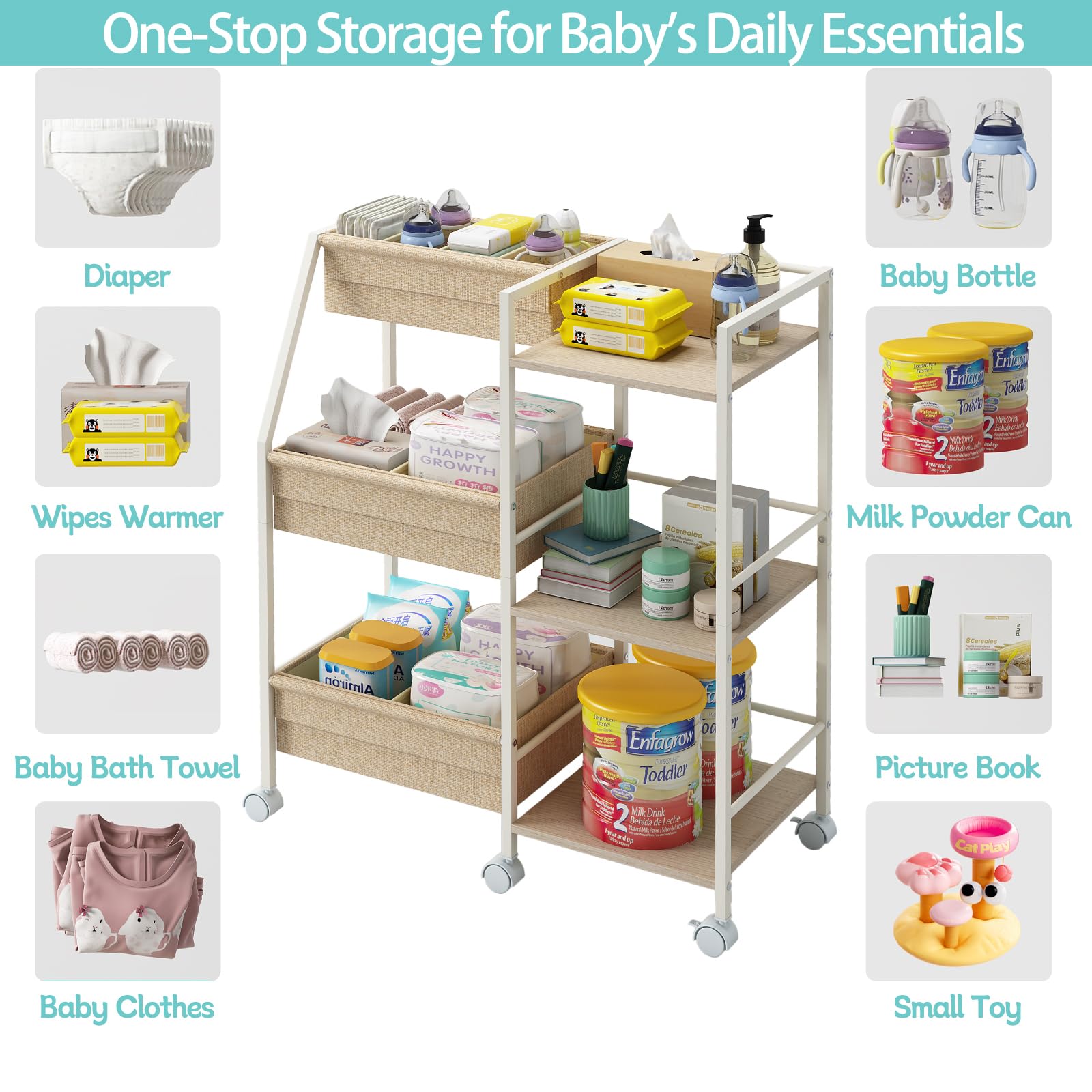 Marbyraz diaper caddy linen fabric detaches for easy cleaning