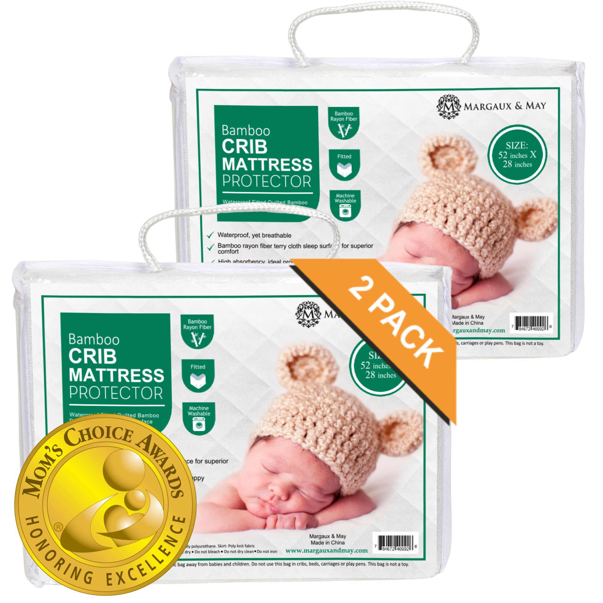 Margaux & May crib protector 2-pack in bamboo rayon offers ultra-soft comfort and breathability.