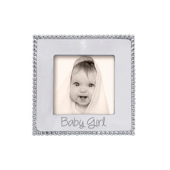 Mariposa Baby Girl Beaded 4x4 Frame in silver with delicate beading for keepsake display.