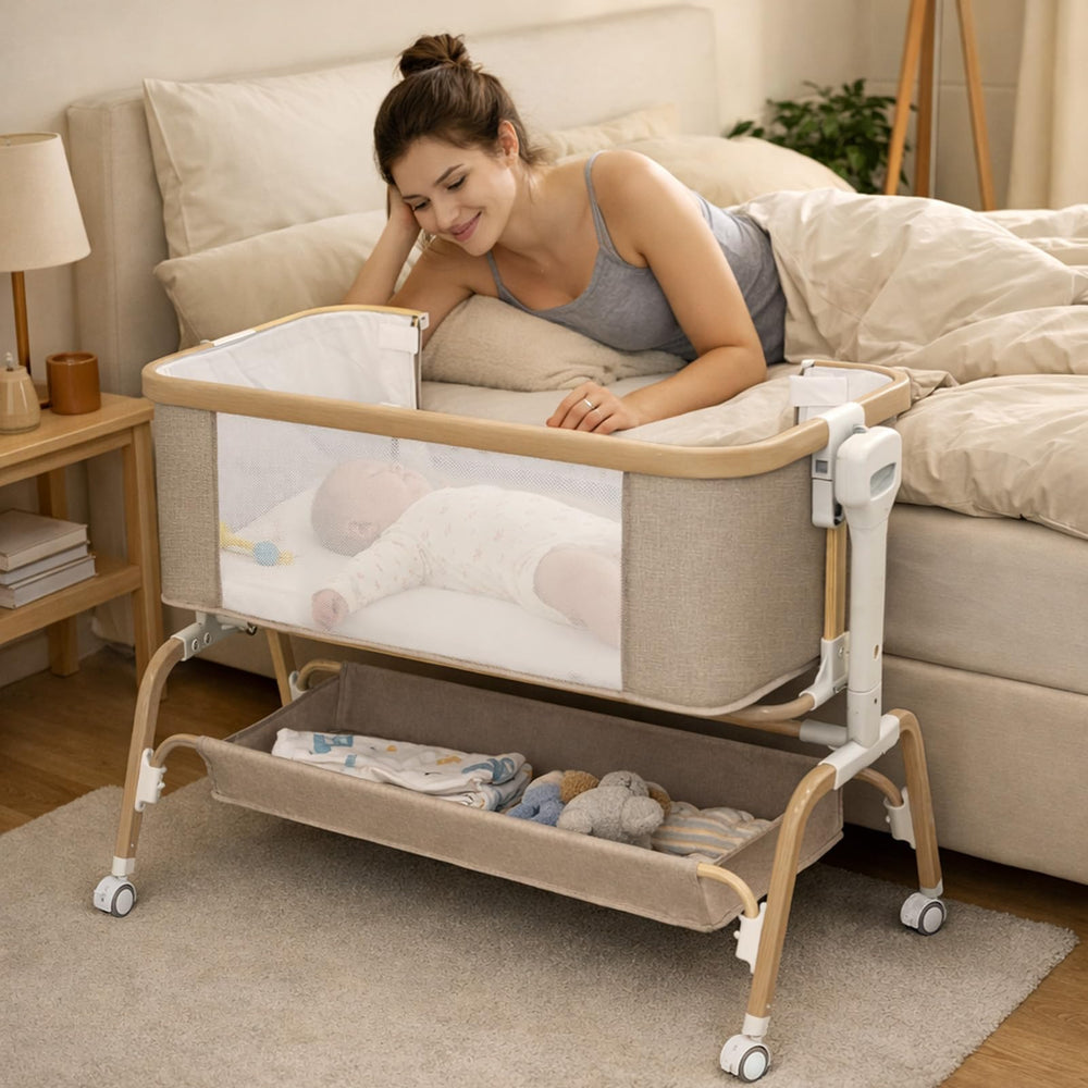 Mariserenity oatmeal color fabric finish adds cozy nursery aesthetics.