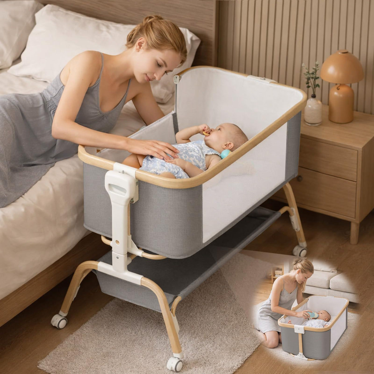 Mariserenity rocking bassinet hand-rocking for soothing newborns at bedtime