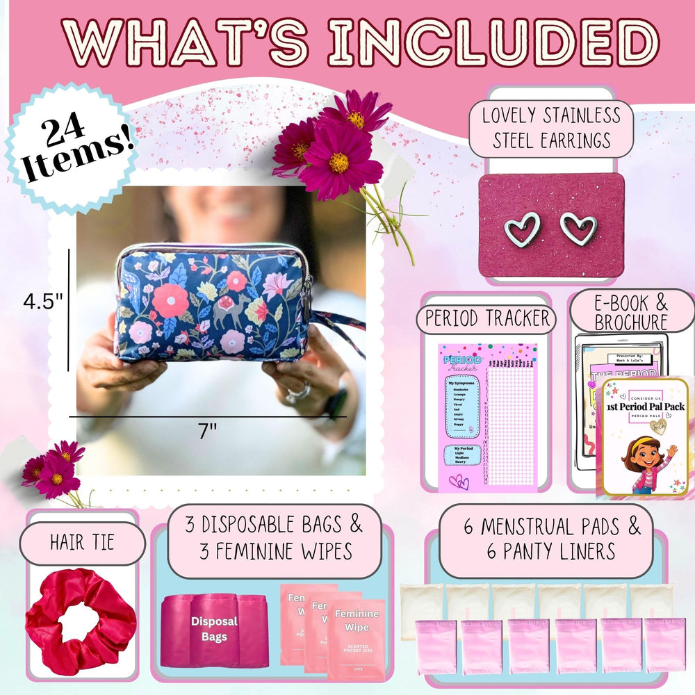 Mark and Lola's kit showing pads and panty liners for on-the-go readiness.