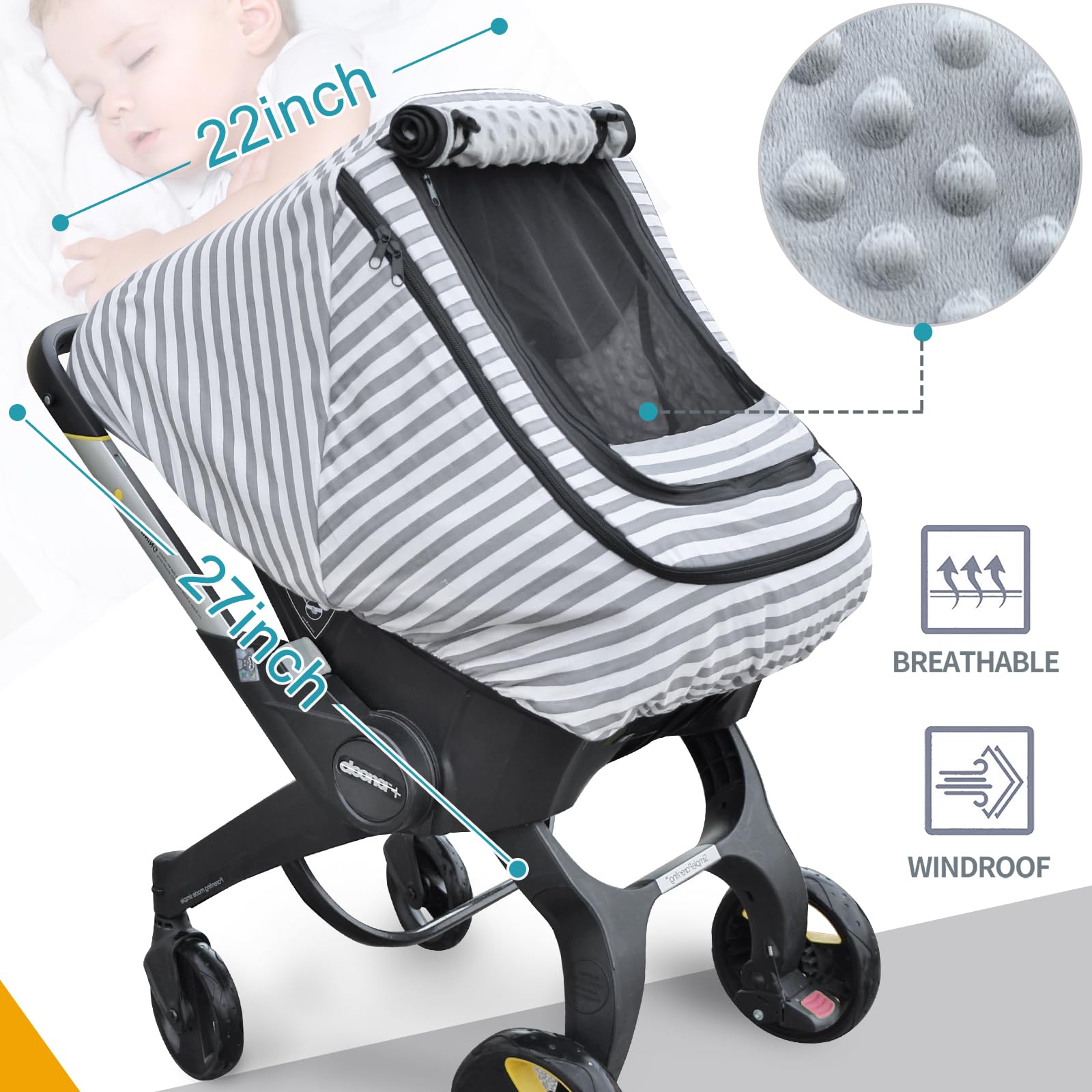 MARLIFER car seat cover with breathable mesh window enabling airflow.