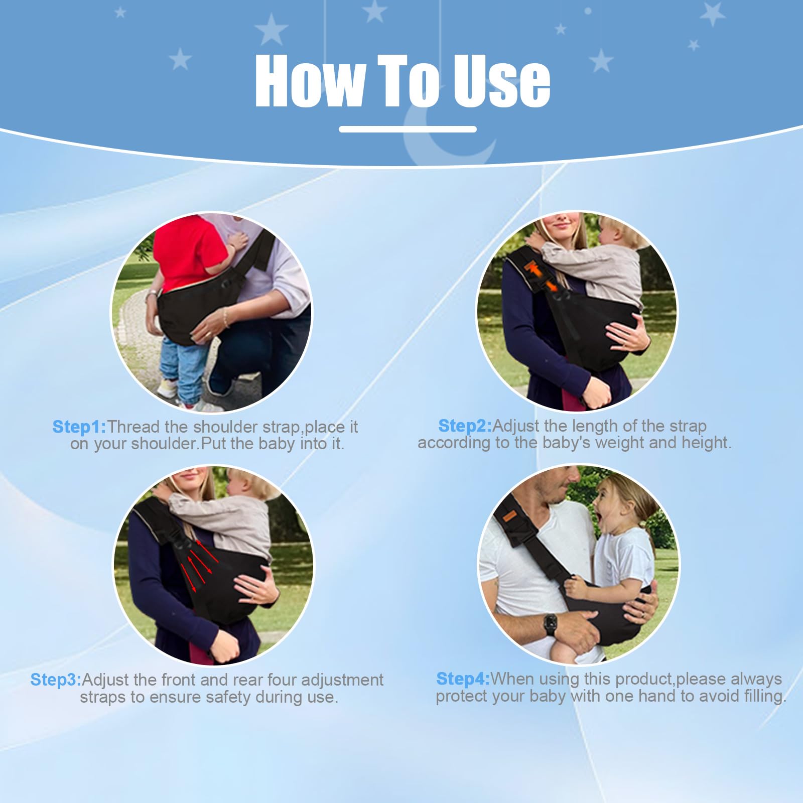 Marrlly sling offers multiple carry positions to suit baby’s changing posture.