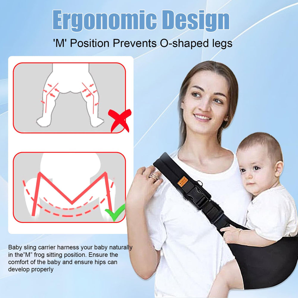 Marrlly baby sling carrier features secure buckles for safe, snug fits.