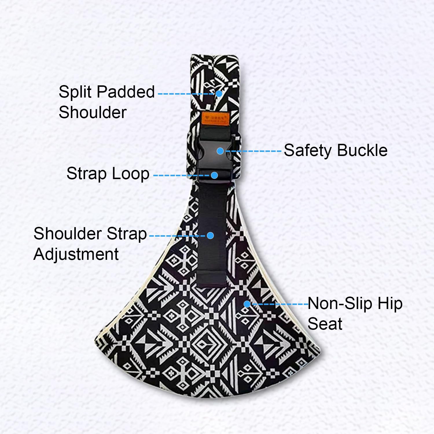 Marrlly gray sling shows hip-seat support for comfortable baby positioning