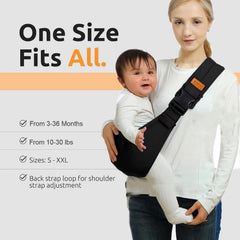 Marrlly Leaf sling back view highlights ergonomic support for parent and baby.