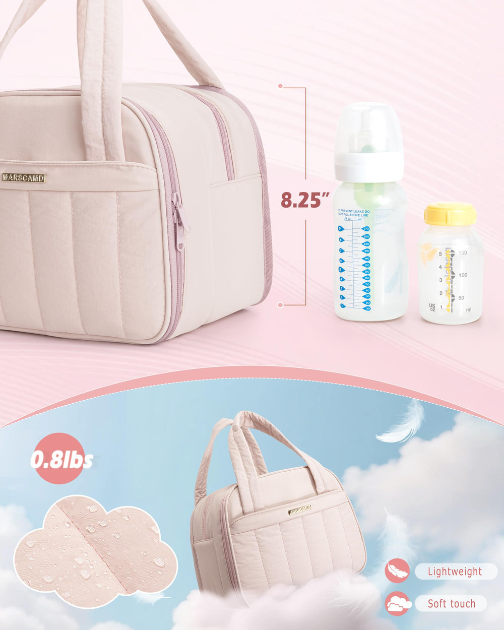 Marscamd bag cooler compartment keeps bottles at stable temperature during travel