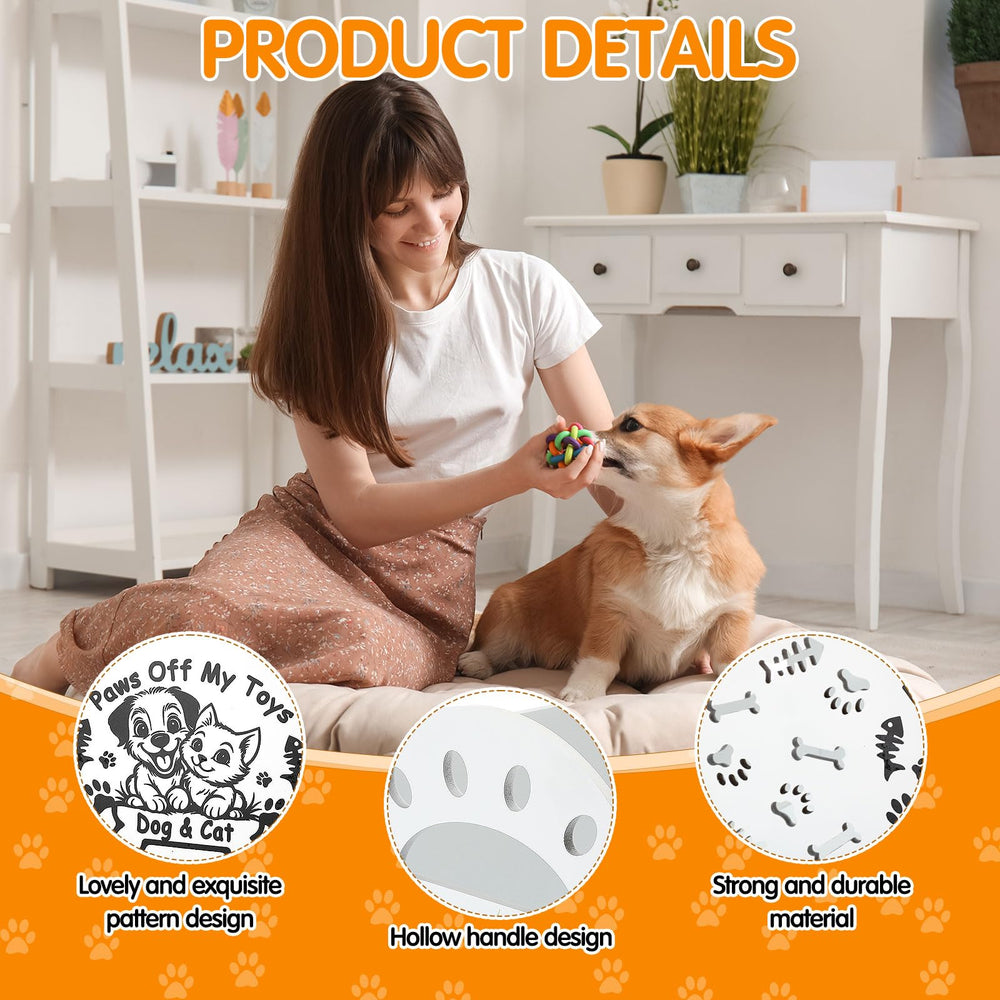 Marsui wooden dog toy bin close-up showing smooth wood grain and paw motif