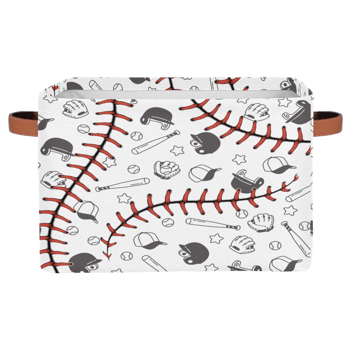 MARYHFENVA baseball storage basket front view with sturdy handles for easy carry
