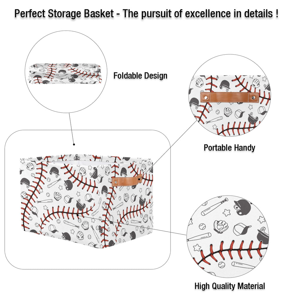 MARYHFENVA baseball storage basket side view highlights durable leather handles
