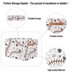 MARYHFENVA baseball storage basket side view highlights durable leather handles