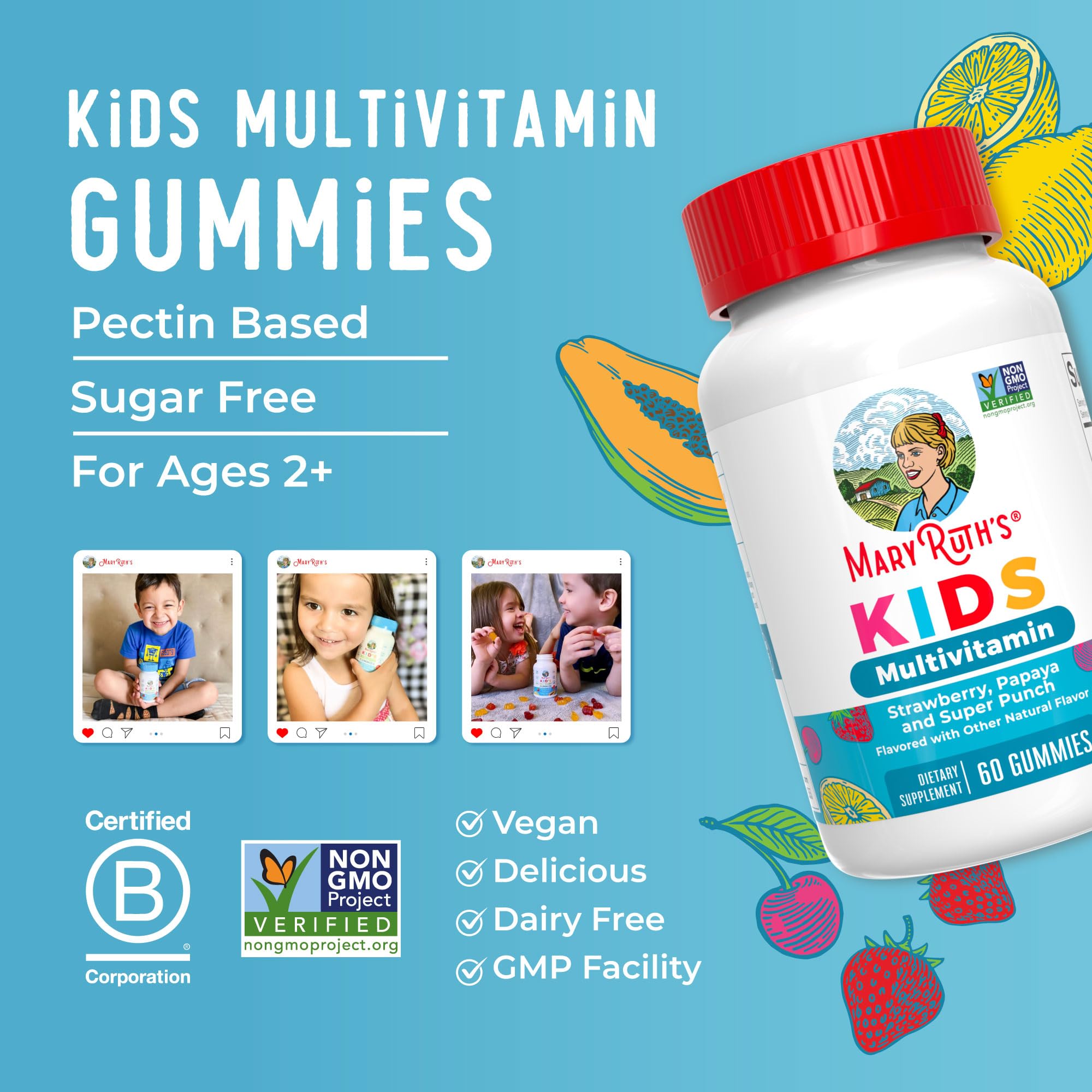 MaryRuth Organics Kids Vitamins 60-count bottle indicates two-month supply