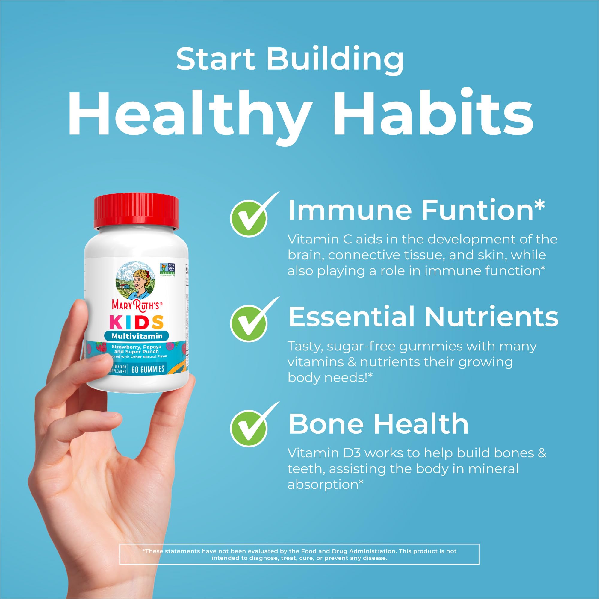 MaryRuth Organics Kids Vitamins child taking one gummy fits daily routine